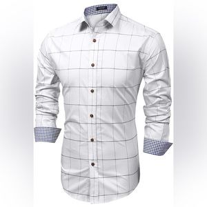 Men’s XL NWT 100% Cotton Poplin Black and White Plaid Button-Down Shirt